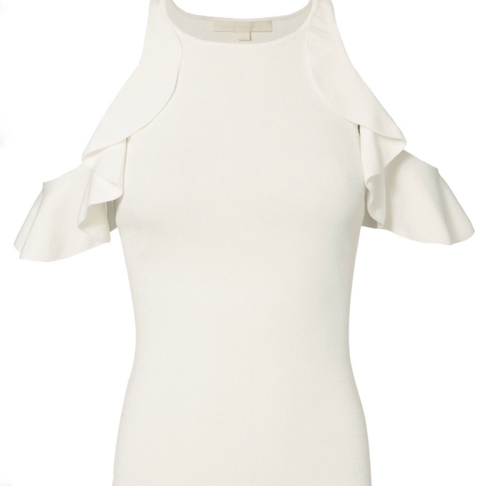 Jonathan Simkhai Hanging Ruffle Racerback Tank Top Ivory - Picture 3 of 11
